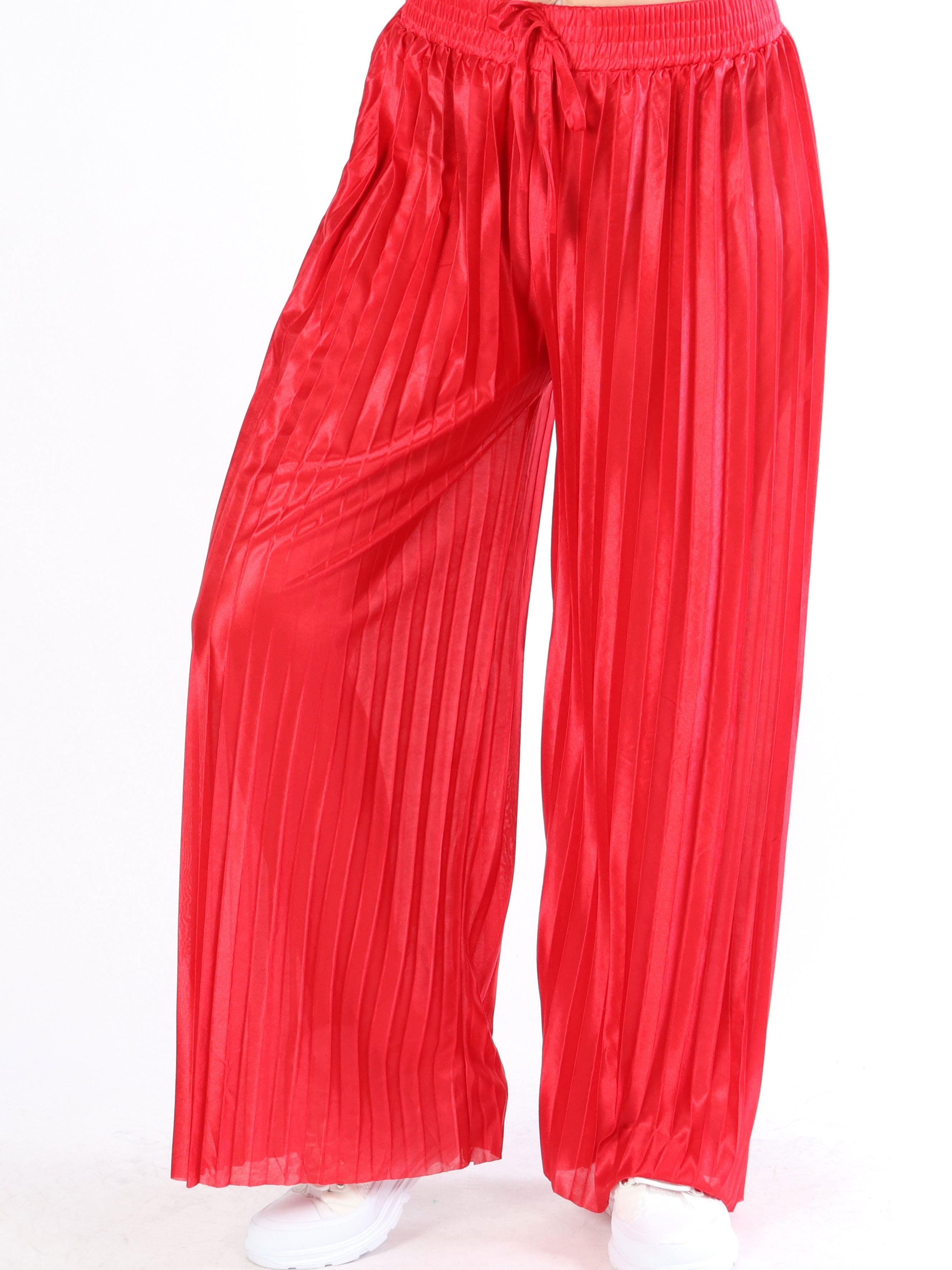 Callie - Enkla plisserade byxor i glänsande tyg